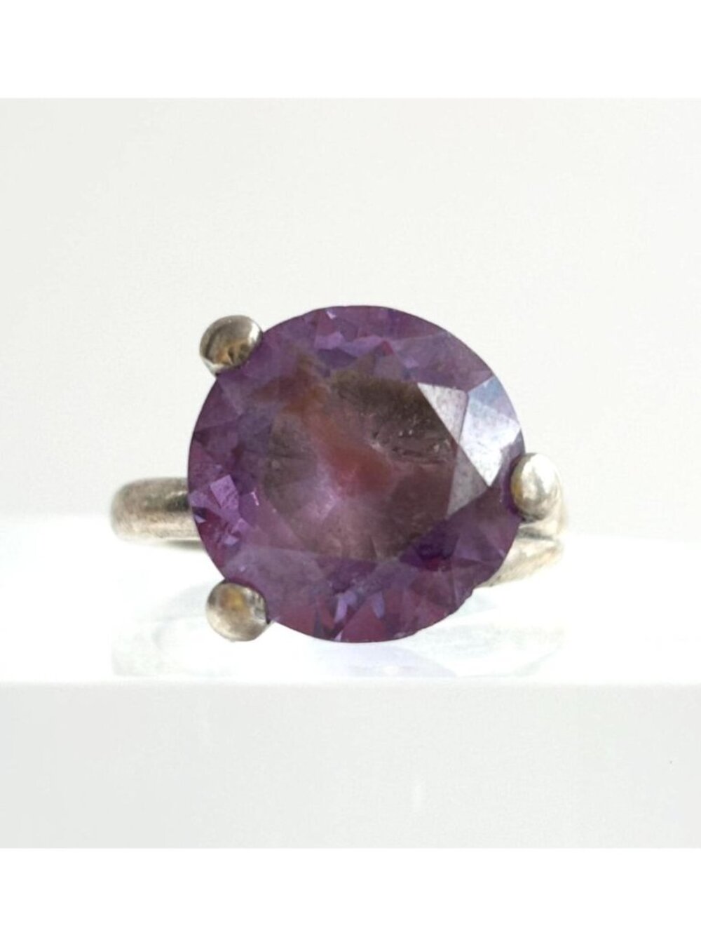 Amethyst Gemstone Round Cut Twisted Shank Sterling Silver 925 Vintage Ring sz 7